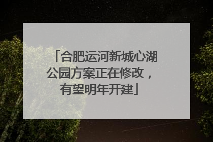 合肥运河新城心湖公园方案正在修改，有望明年开建