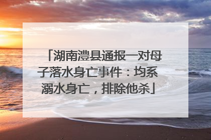 湖南澧县通报一对母子落水身亡事件：均系溺水身亡，排除他杀